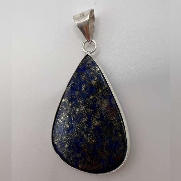 Teardrop Lapis Lazuli Silver Plated Necklace Pendant - Picture 3 of 3